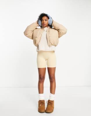 Brave Soul bunny hooded puffer jacket in camel - ASOS Price Checker