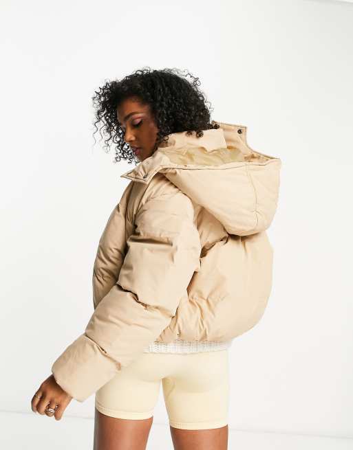 Brave Soul bunny hooded puffer jacket in camel