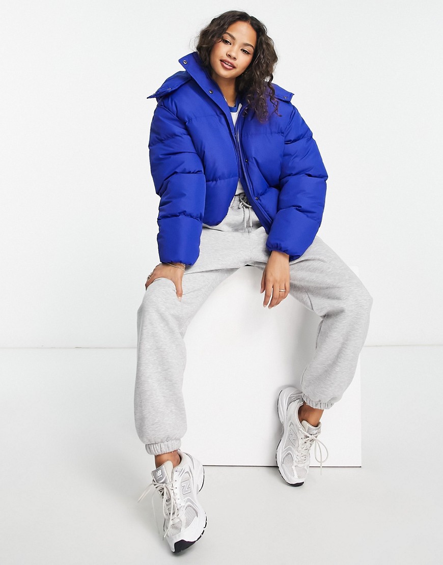 Brave Soul bunny hooded puffer jacket in electric blue