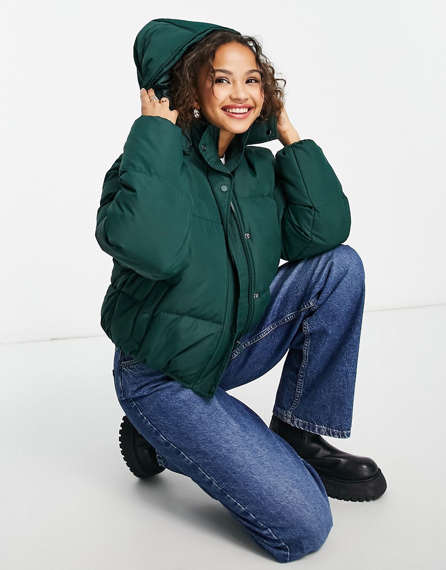 Brave Soul bunny hooded puffer jacket in forest green