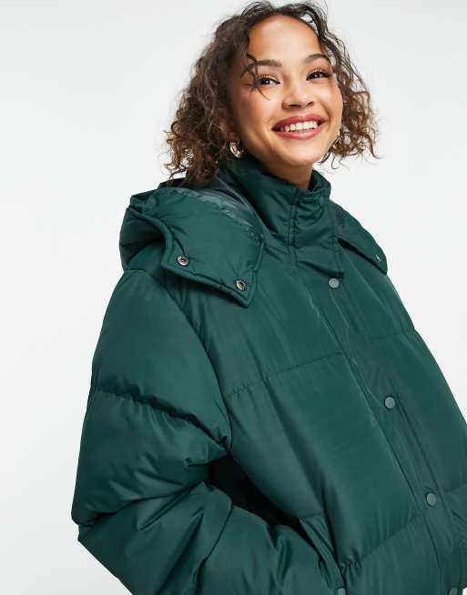 Brave Soul bunny hooded puffer jacket in forest green