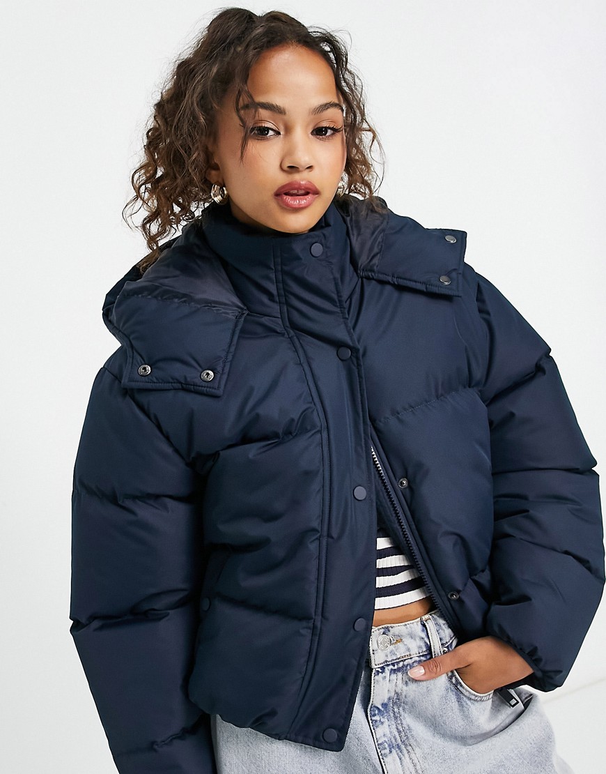 Brave Soul Bunny Hooded Puffer Jacket-blue In Navy