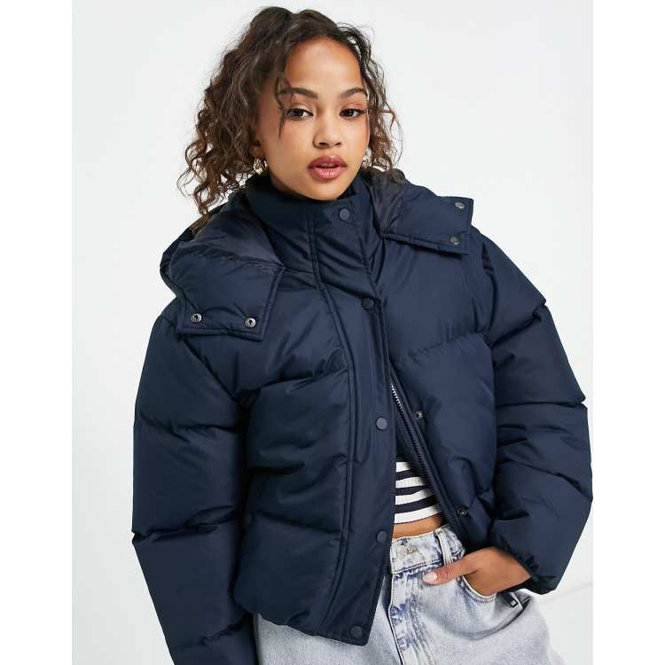 Ladies navy padded hot sale jacket with hood