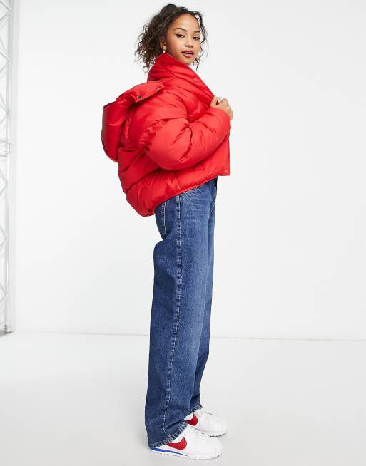 Zara red store puffer jacket women's