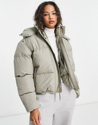 Brave Soul bunny hooded puffer jacket in sage green | ASOS