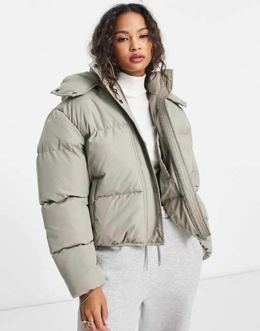 Brave Soul bunny hooded puffer jacket in sage green | ASOS