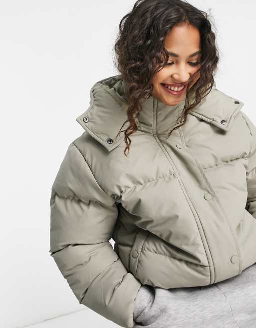 Brave Soul bunny hooded puffer jacket in sage