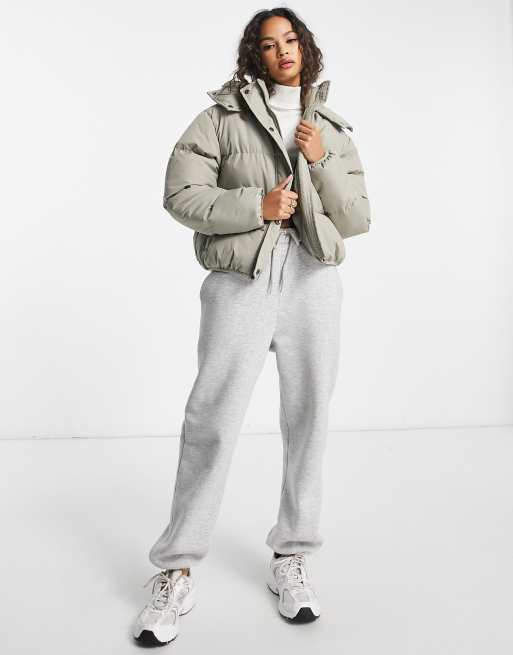 Brave Soul Bunny hooded puffer jacket in sage green, 4 of 4