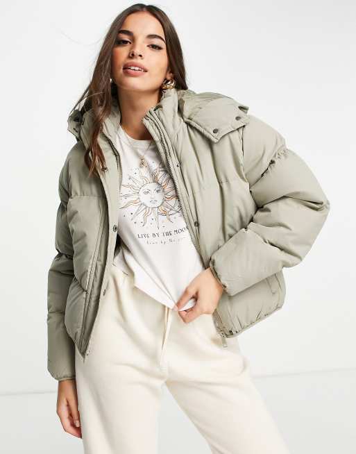 Brave Soul bunny hooded puffer jacket in sage ASOS