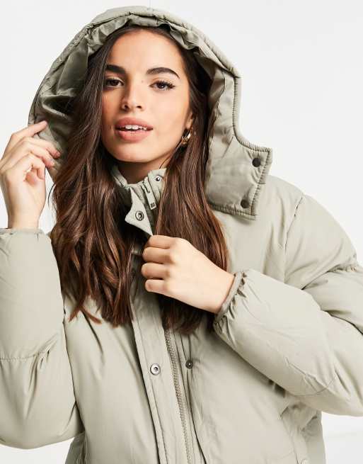 Brave Soul bunny hooded puffer jacket in sage