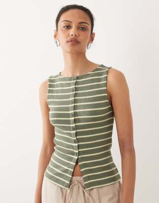 Brave Soul Button Down Jersey Tank Top In Green