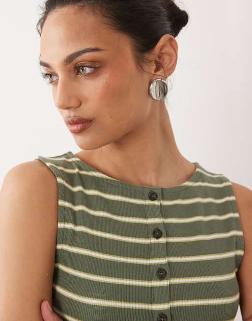 Brave Soul button down jersey vest in green stripe, 3 of 4