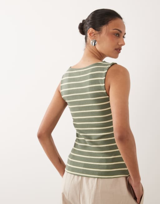 Brave Soul button down jersey vest in green stripe, 4 of 4