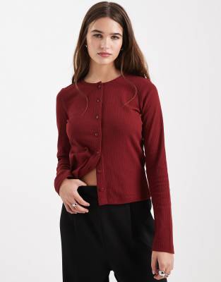 Brave Soul button down long sleeve top in burgundy | ASOS