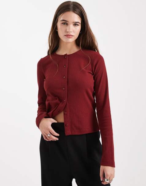 Brave Soul button down long sleeve top in burgundy