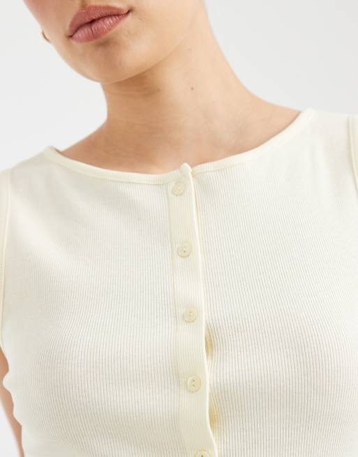 Brave Soul button down singlet in lemon yellow, 4 of 4