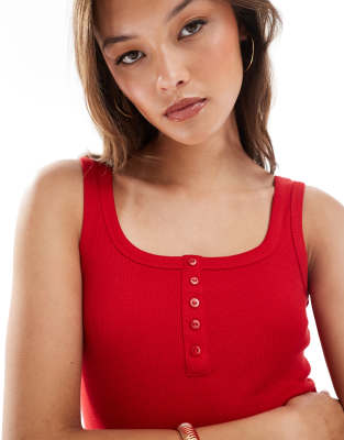 Brave Soul Button Down Square Neck Tank Top In Red