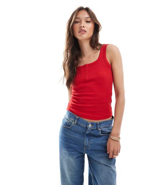 Brave Soul button down square neck vest in red - view 1