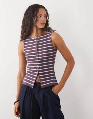 Brave Soul Button Down Tank Top In Purple
