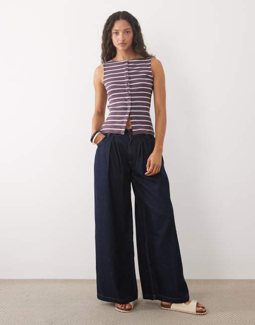 Brave Soul button down tank top in burgundy and blue stripes, 2 of 4