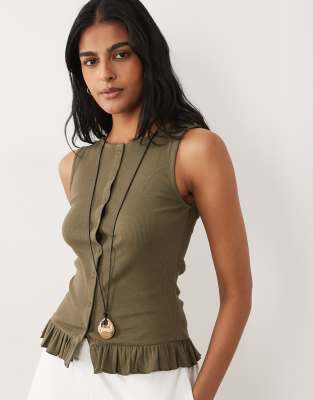 Brave Soul Button Down Tank Top In Green