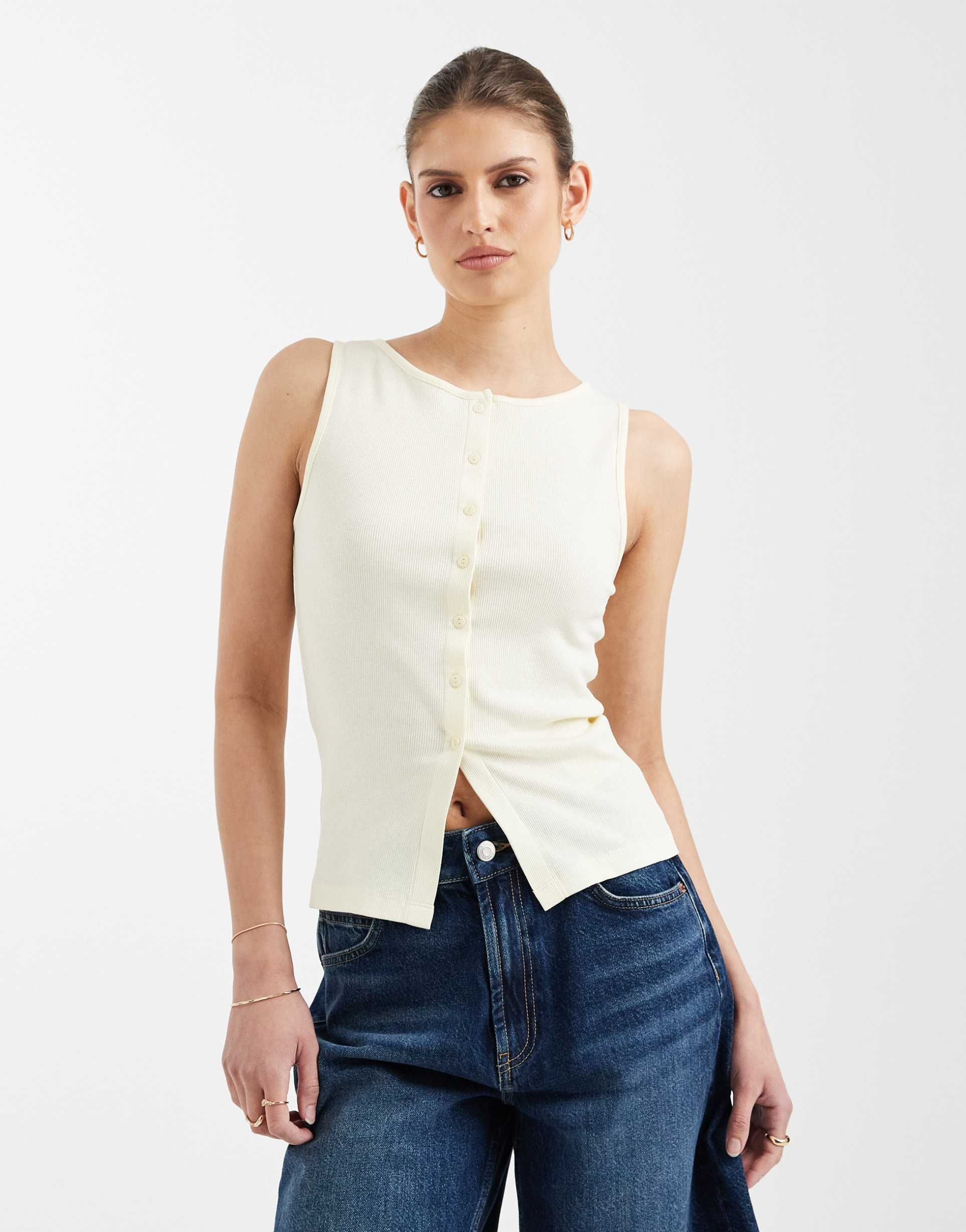 brave soul button down tank top in lemon yellow