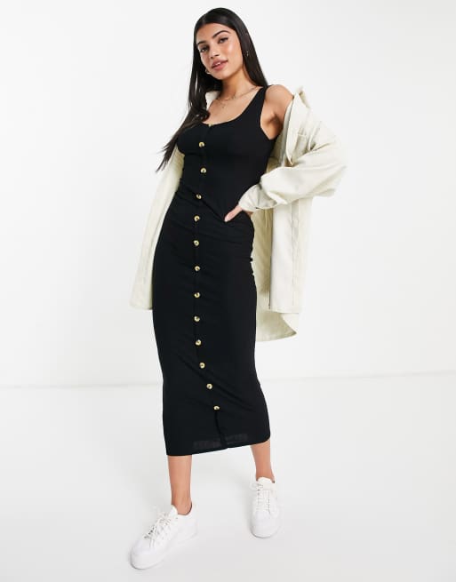Brave Soul button down vest dress in black ASOS