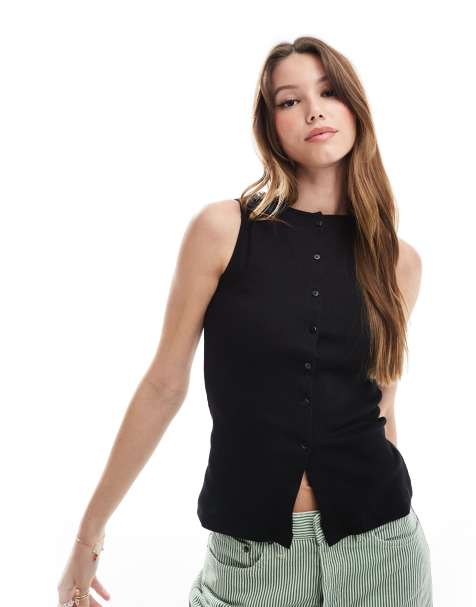 Brave Soul button down vest in black - view 1