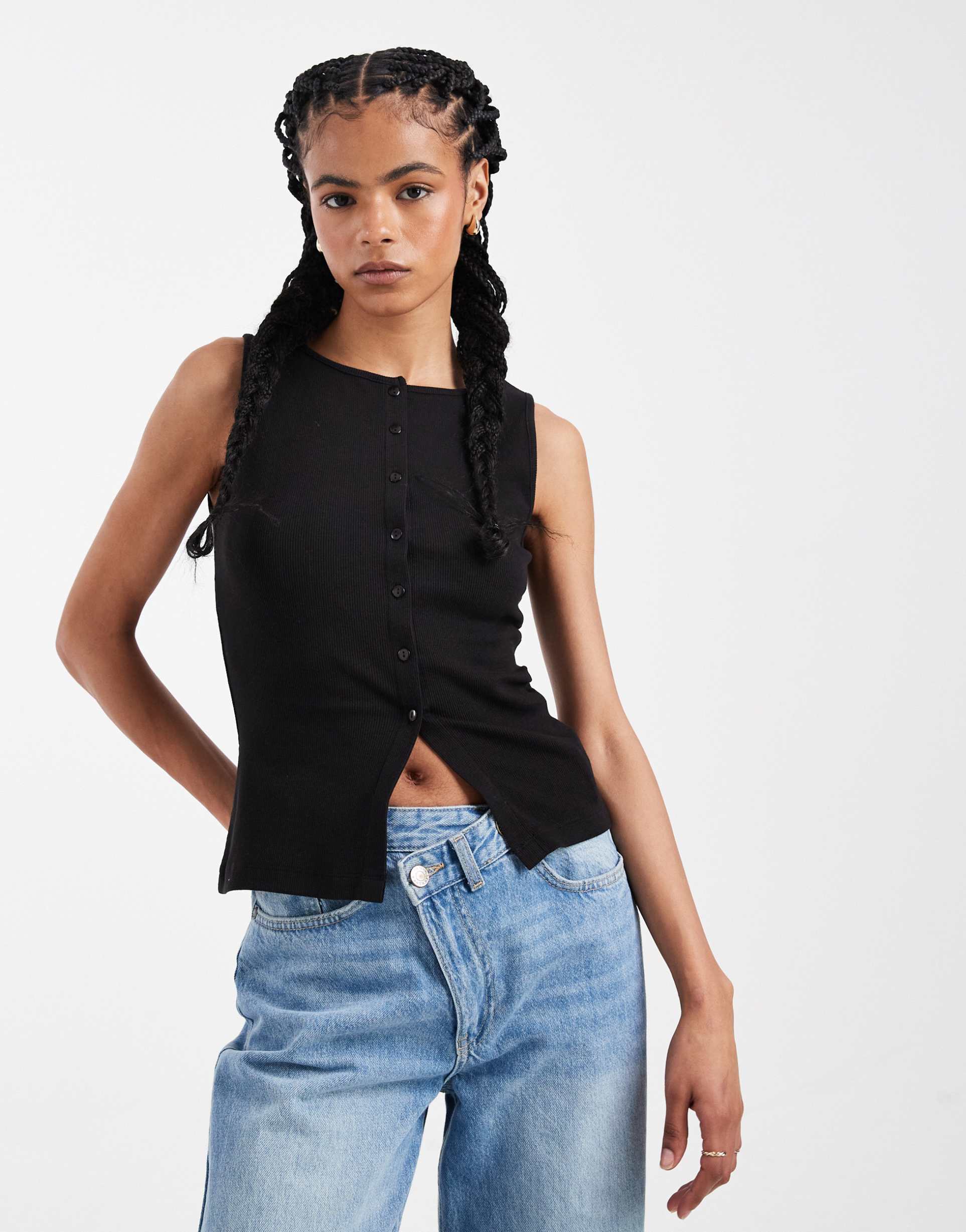 brave soul button down vest in black