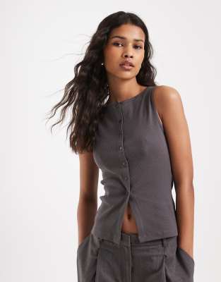 Brave Soul Button Down Vest In Gray