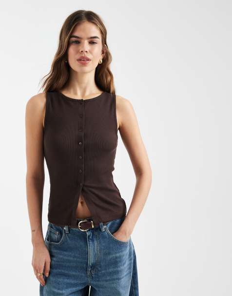 Brave Soul button down vest in chocolate brown - view 1