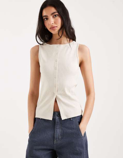 Brave Soul button down vest in off white - view 1
