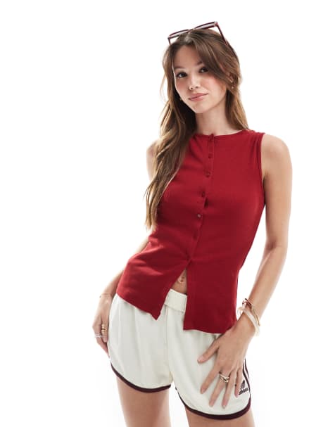 Brave Soul button down vest in red - view 1