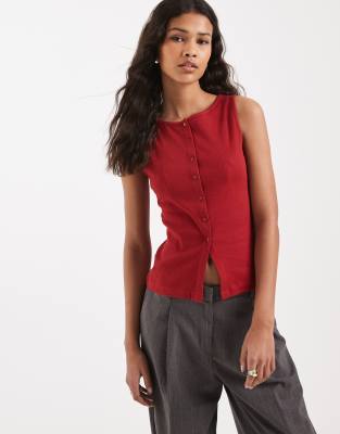 Brave Soul Button Down Vest In Red