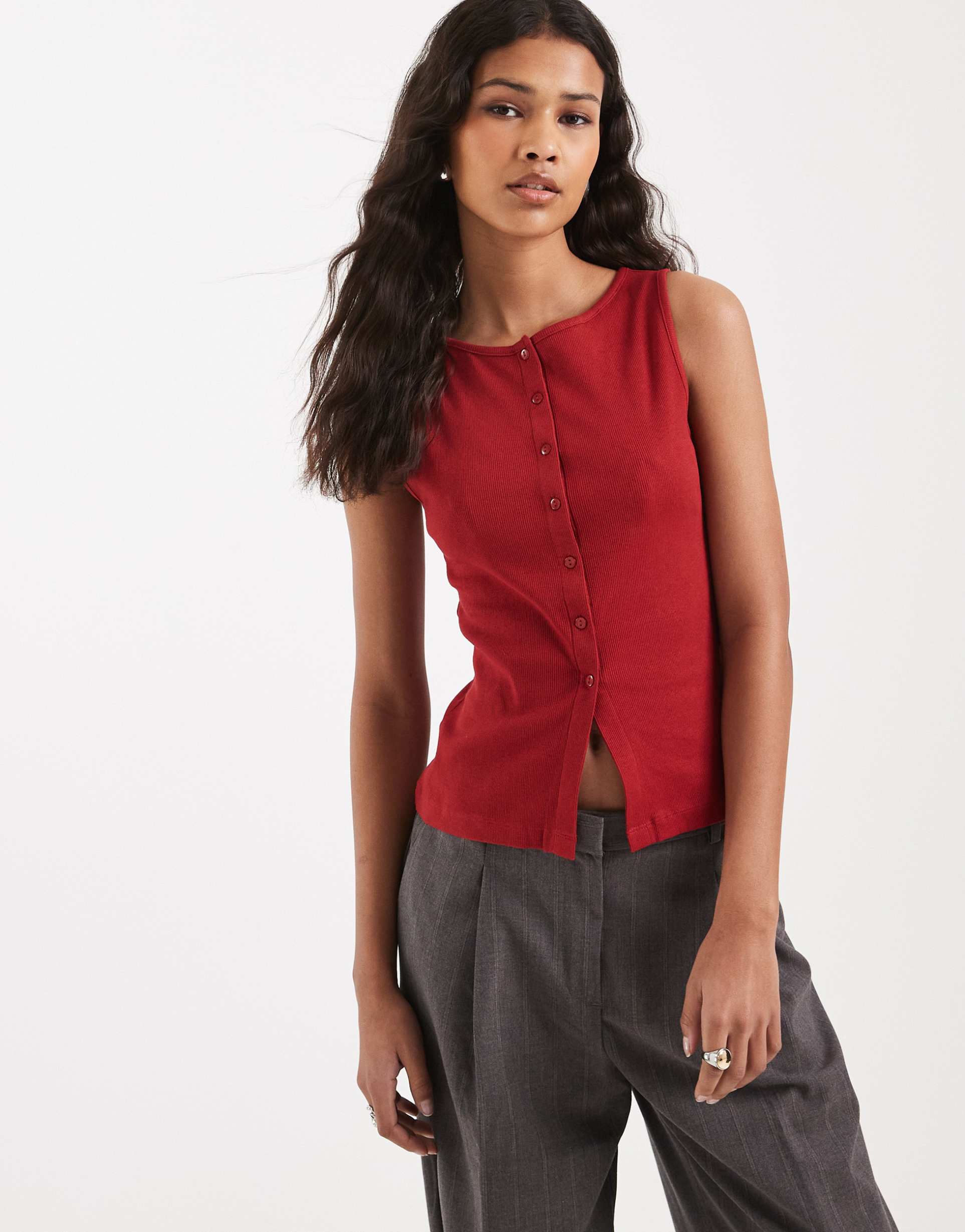 brave soul button down vest in red