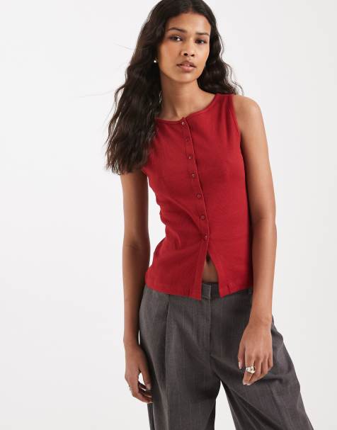 Brave Soul button down vest in red