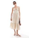 Brave Soul button front corset midi dress in beige-White