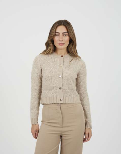 Brave Soul Button through boucle cardigan in beige - view 1