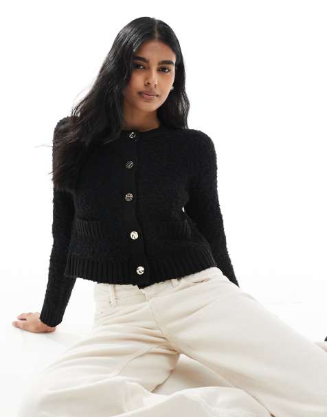 Brave Soul Button through boucle cardigan in black - view 1