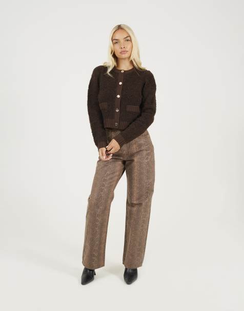 Brave Soul Button through boucle cardigan in chocolate - view 1