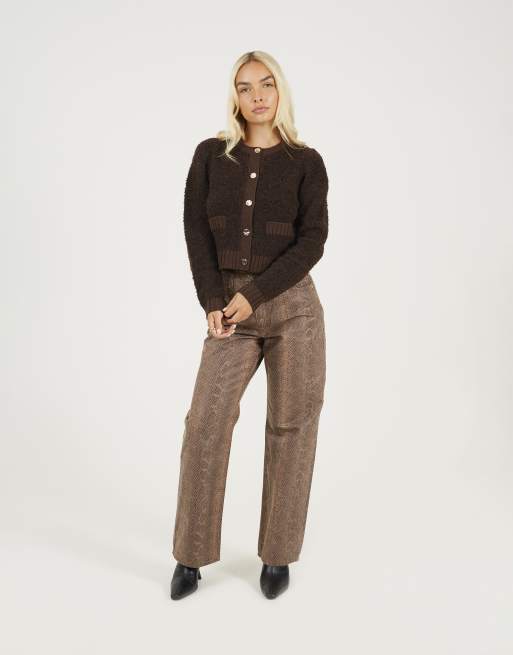 Brave Soul Button through boucle cardigan in chocolate