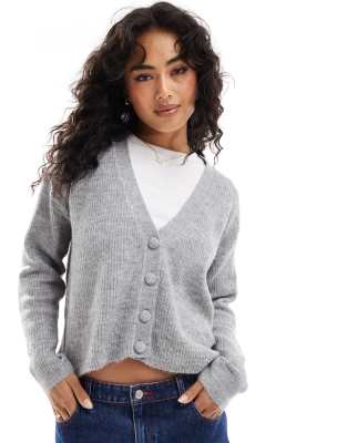 Brave Soul button through fisherman knit cardigan in grey