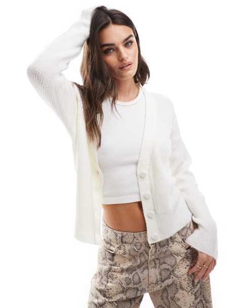 Brave Soul button through fisherman knit cardigan in ivory - view 1