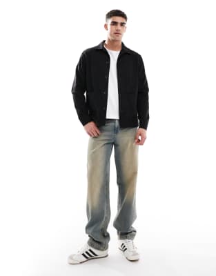 Brave Soul Button Through Jacket With Collar In Black