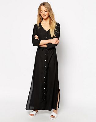 black maxi dress with buttons