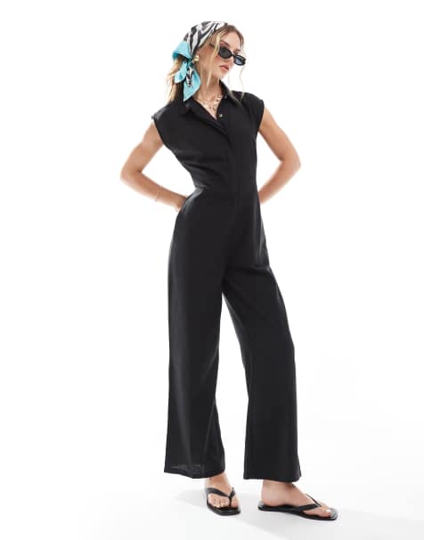 Brave Soul button up tailored jumpsuit in black - view 1
