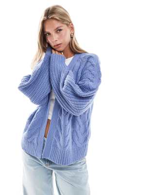 Brave Soul cable knit cardigan in cornflower blue