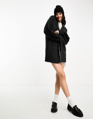 Brave Soul cable knit oversized cardigan in charcoal