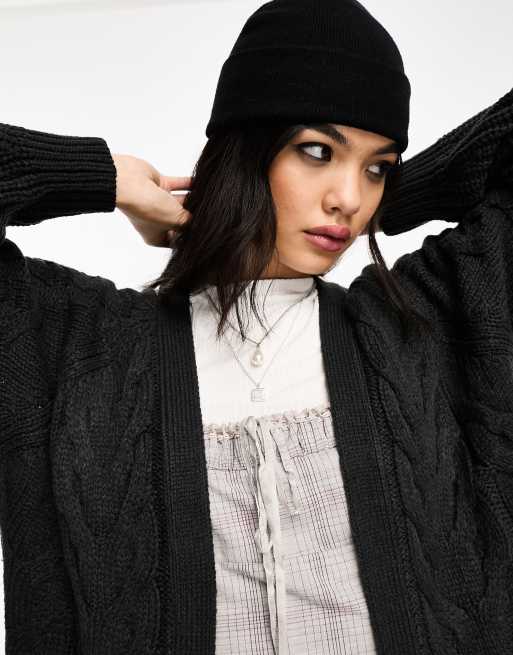 Black chunky outlet knit oversized cardigan