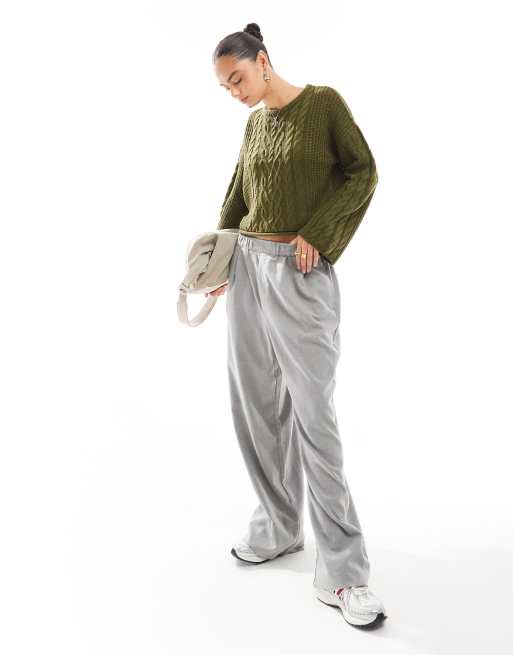 Brave Soul cable knit wide sleeve jumper in khaki, 2 of 4